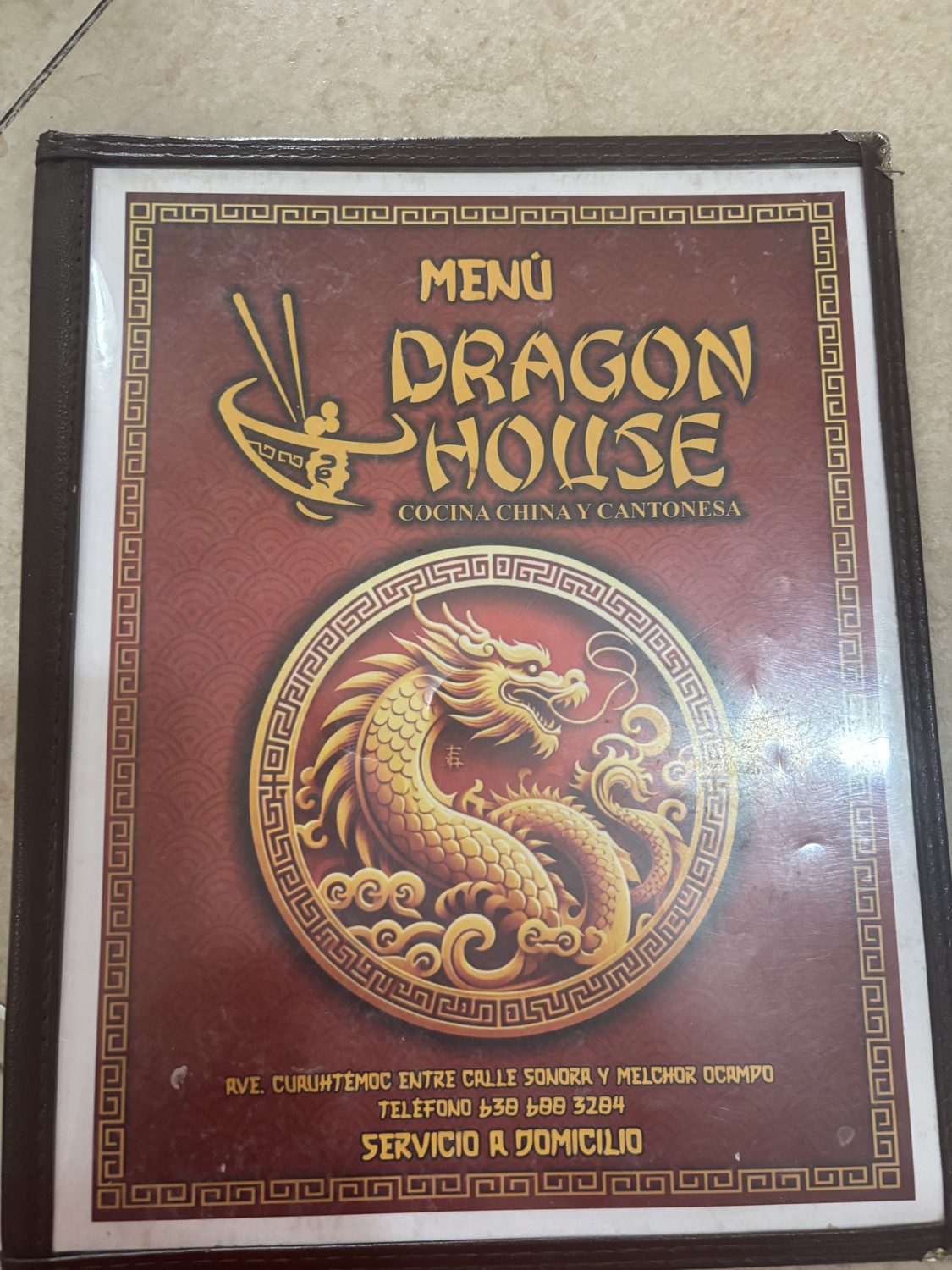 Dragon House printed menu cover